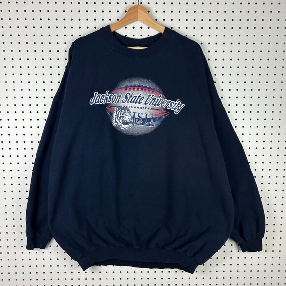 Jackson State Football Y2K Crewneck XXL Blue Sweatshirt Graphic HBCU Tradition - Picture 1 of 6